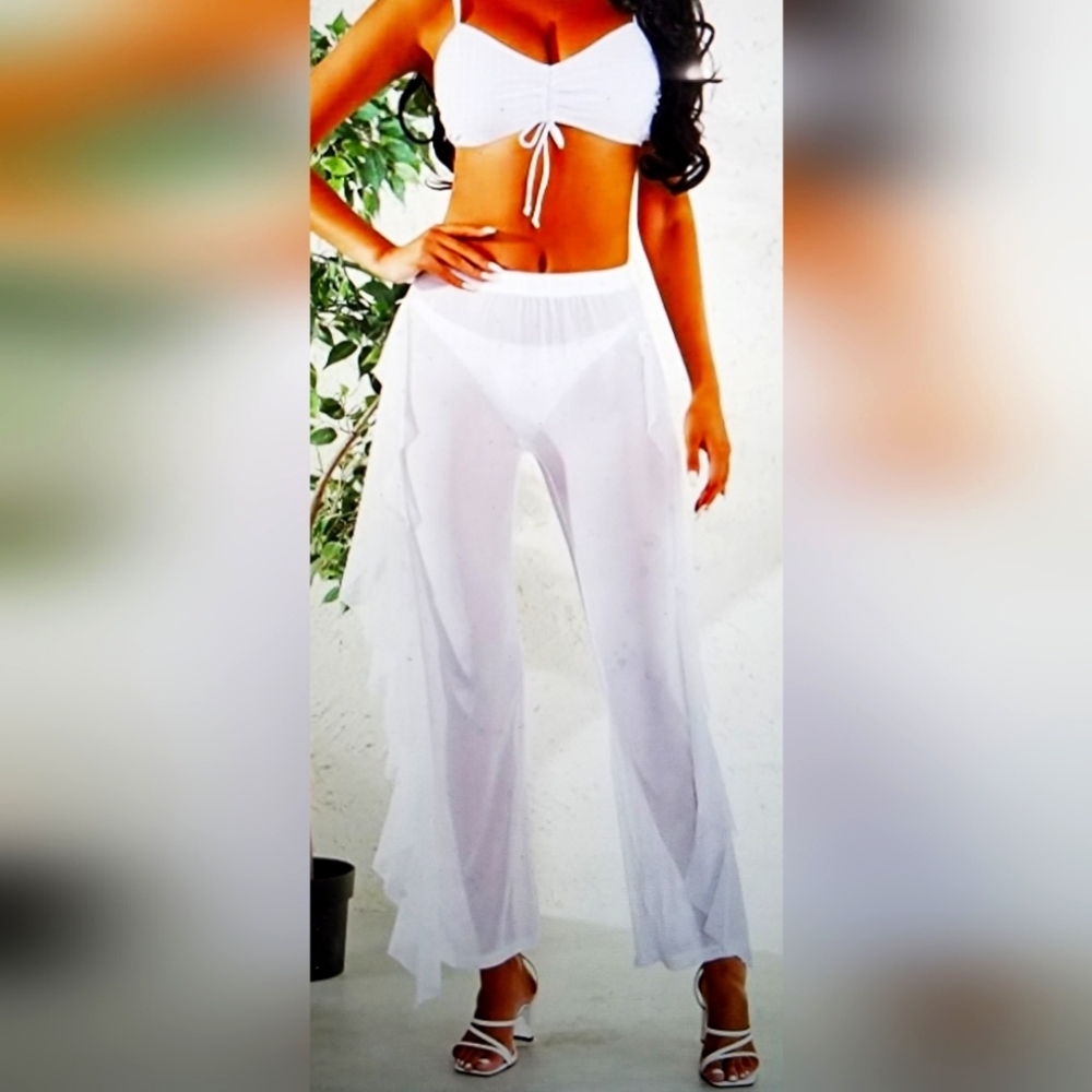 NWT SHEER MESH RUFFLE SWIMSUIT BIKINI BOTTOM COVER UP